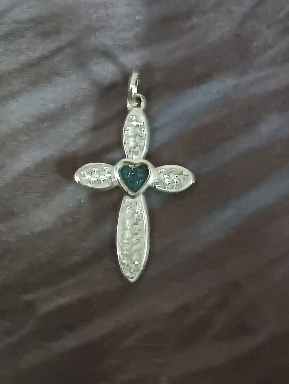 Silver Cross Pendant with Blue Heart Accent - Women's Jewelry